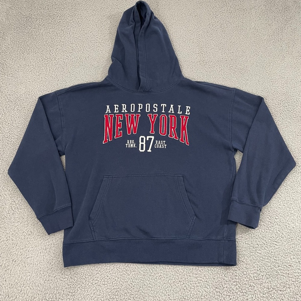 Aeropostale New York 87 Hoodie Men M Navy Y2K Lounge Skater Pullover